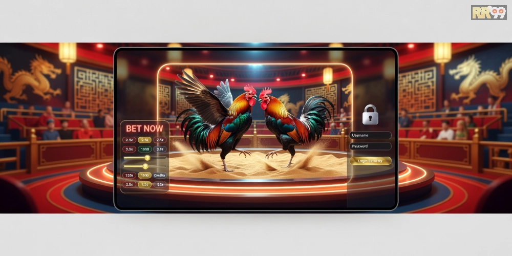 Minh họa khái niệm đá gà casino trực tiếp 69vn với giao diện nền tảng hiện đại và hình ảnh trường gà sống động