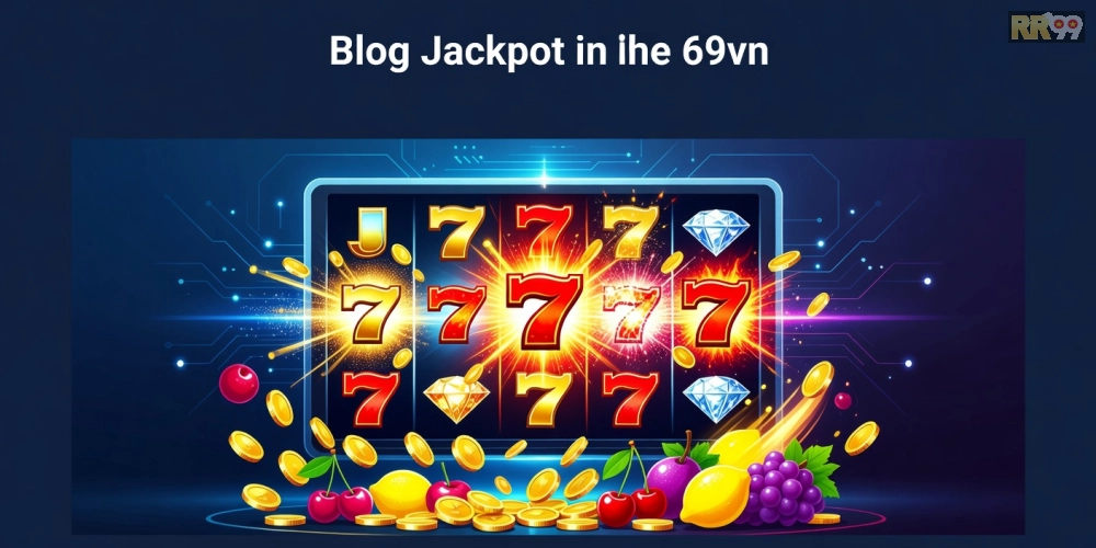 Minh họa khái niệm nổ hũ uy tín trên nền tảng 69vn với biểu tượng jackpot sáng